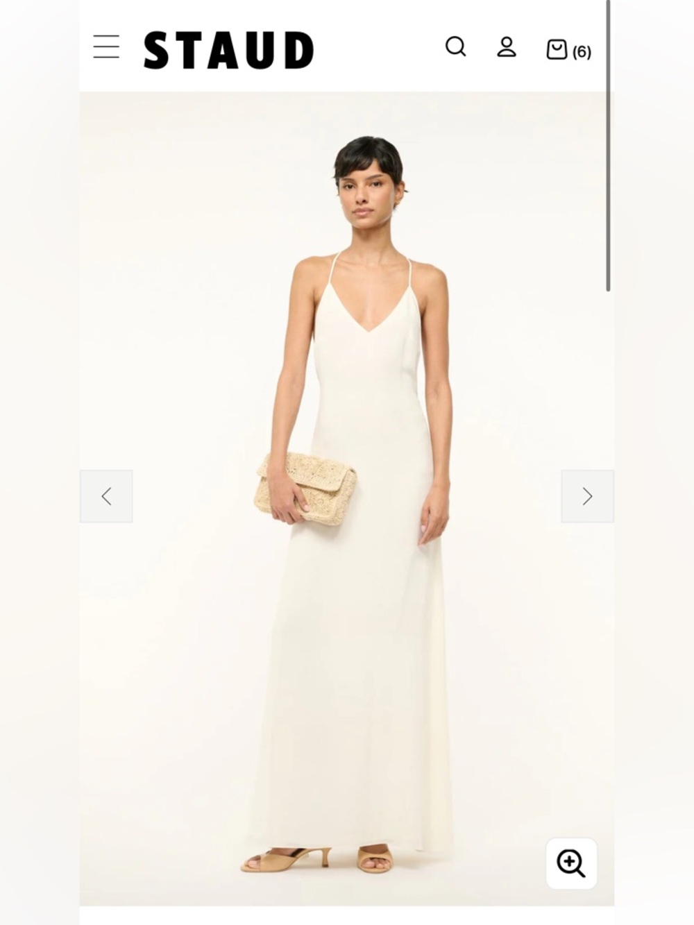 STAUD Cream V-Neck Slip Maxi Dress with Spaghetti Straps